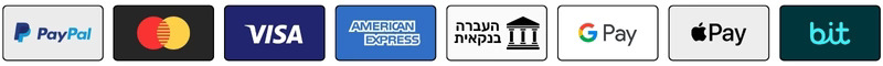 אמצעי תשלום - PayPal, Mastercard, Visa, American Express, העברה בנקאית, Google Pay, Apple Pay, Bit
